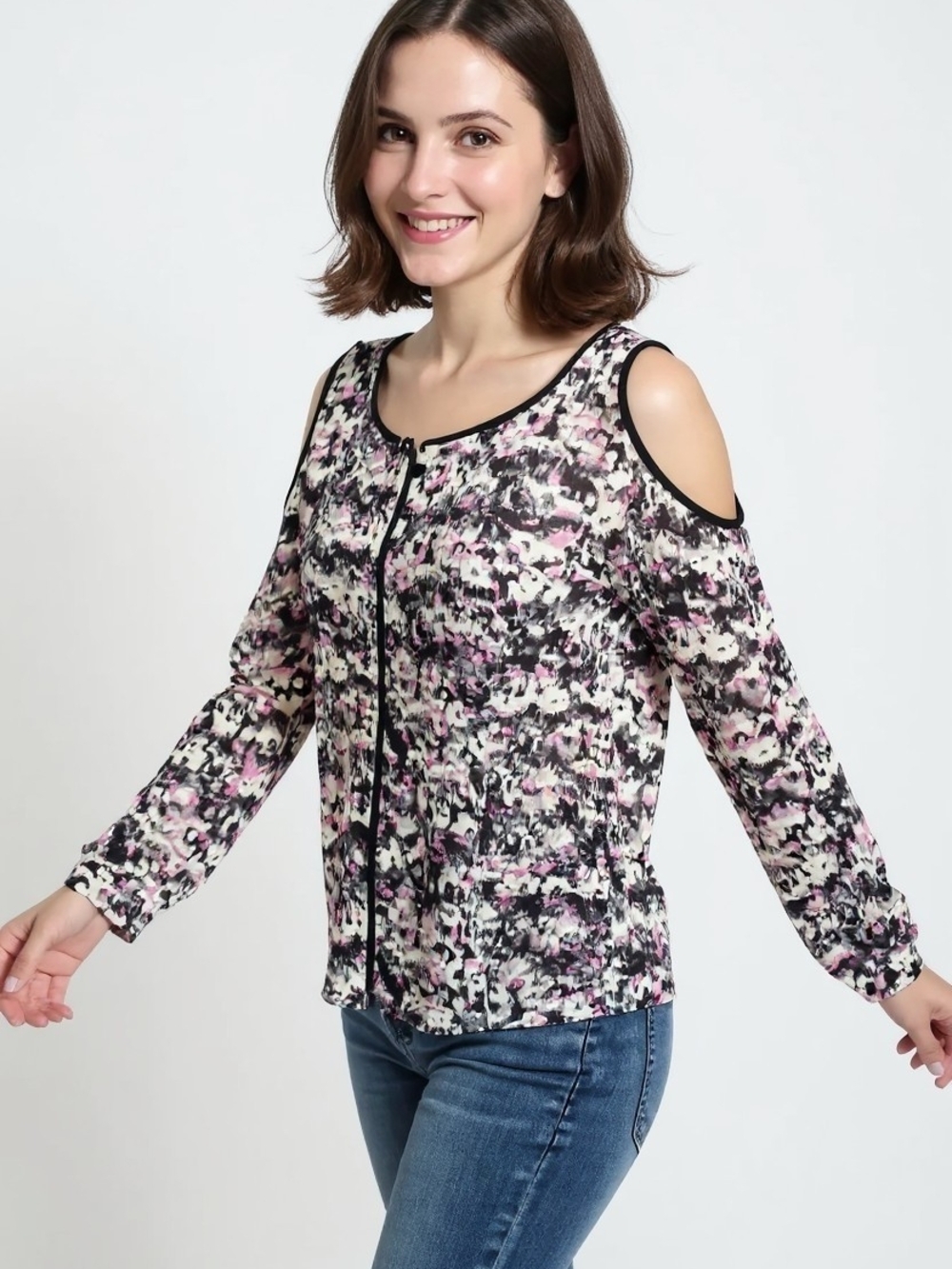 DKNY Black, White & Pink Floral Scoop Neck Tank